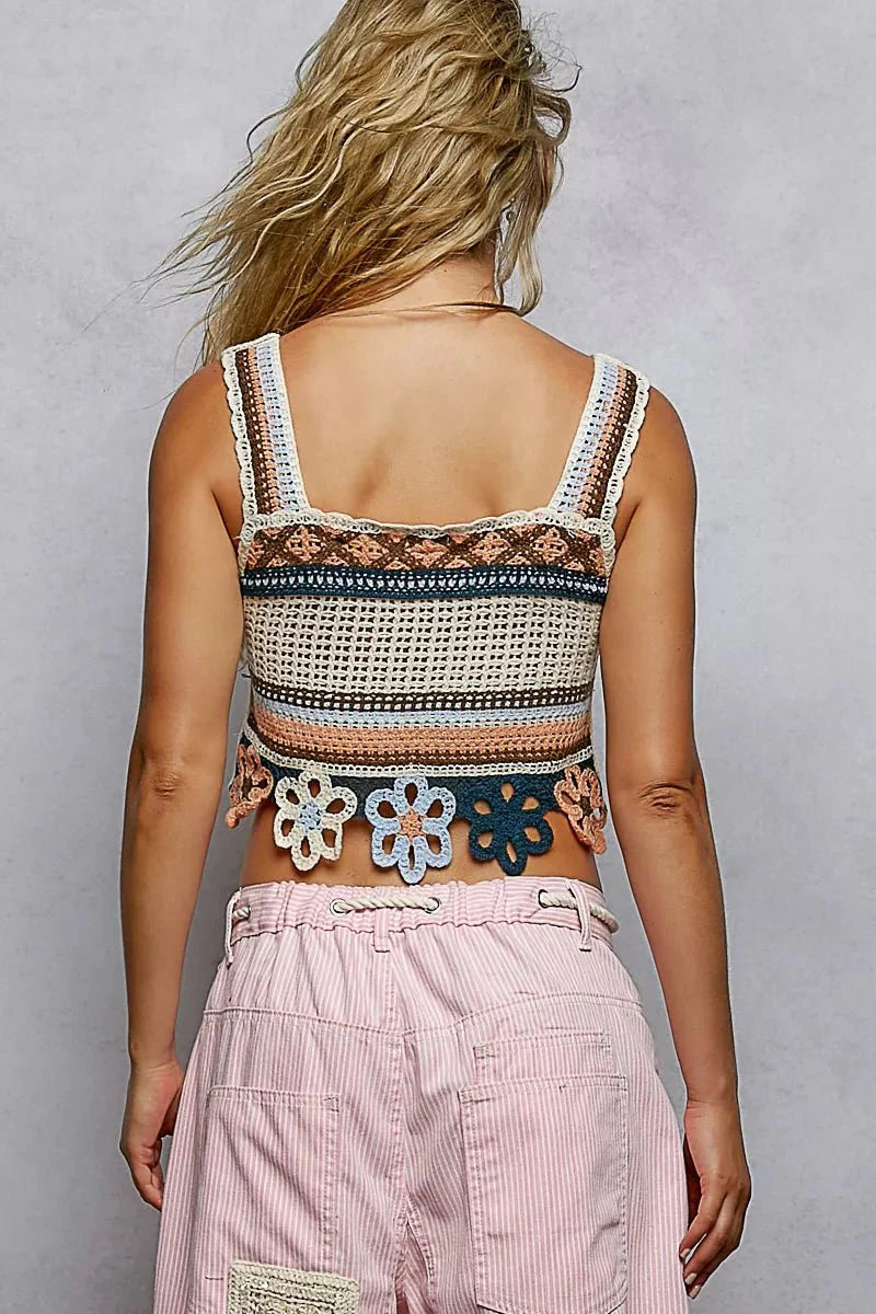 Cutout Flower Crochet Cami with Dangle Detail for Stylish Summer Look