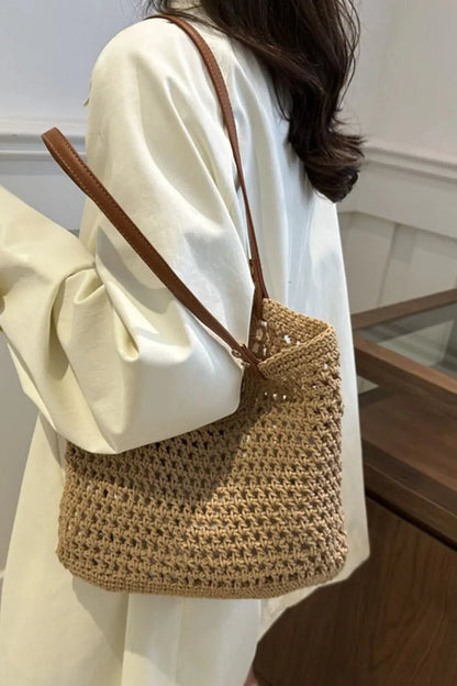 Openwork Woven Tote Bag - Stylish and Versatile Eco-Friendly Accessory