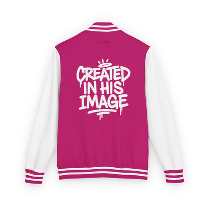 Created In His Image Varsity Jacket — White Edition Inspirational Letterman