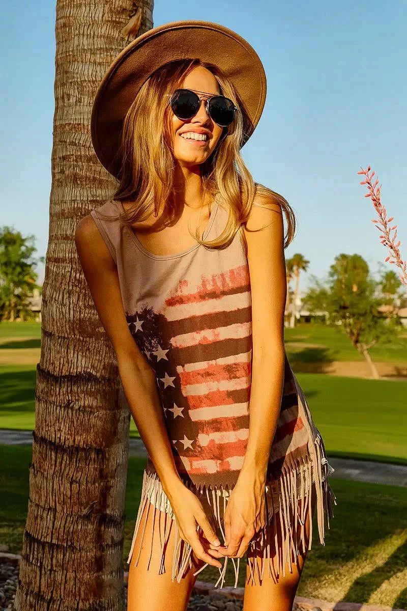 BiBi American Flag Knit Sleeveless Top for Patriotic Style