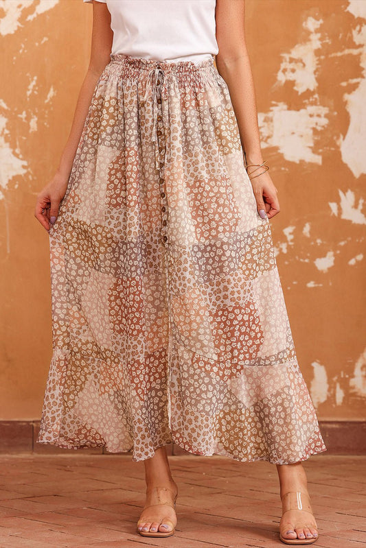 Floral Slit Skirt with Buttoned Front for a Refined Boho Look