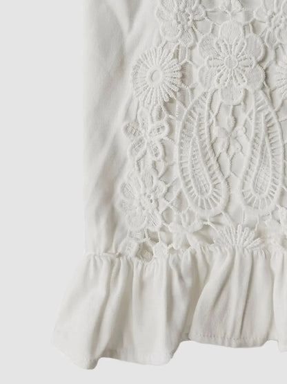 V-Neck Lace Top with Flounce Sleeves