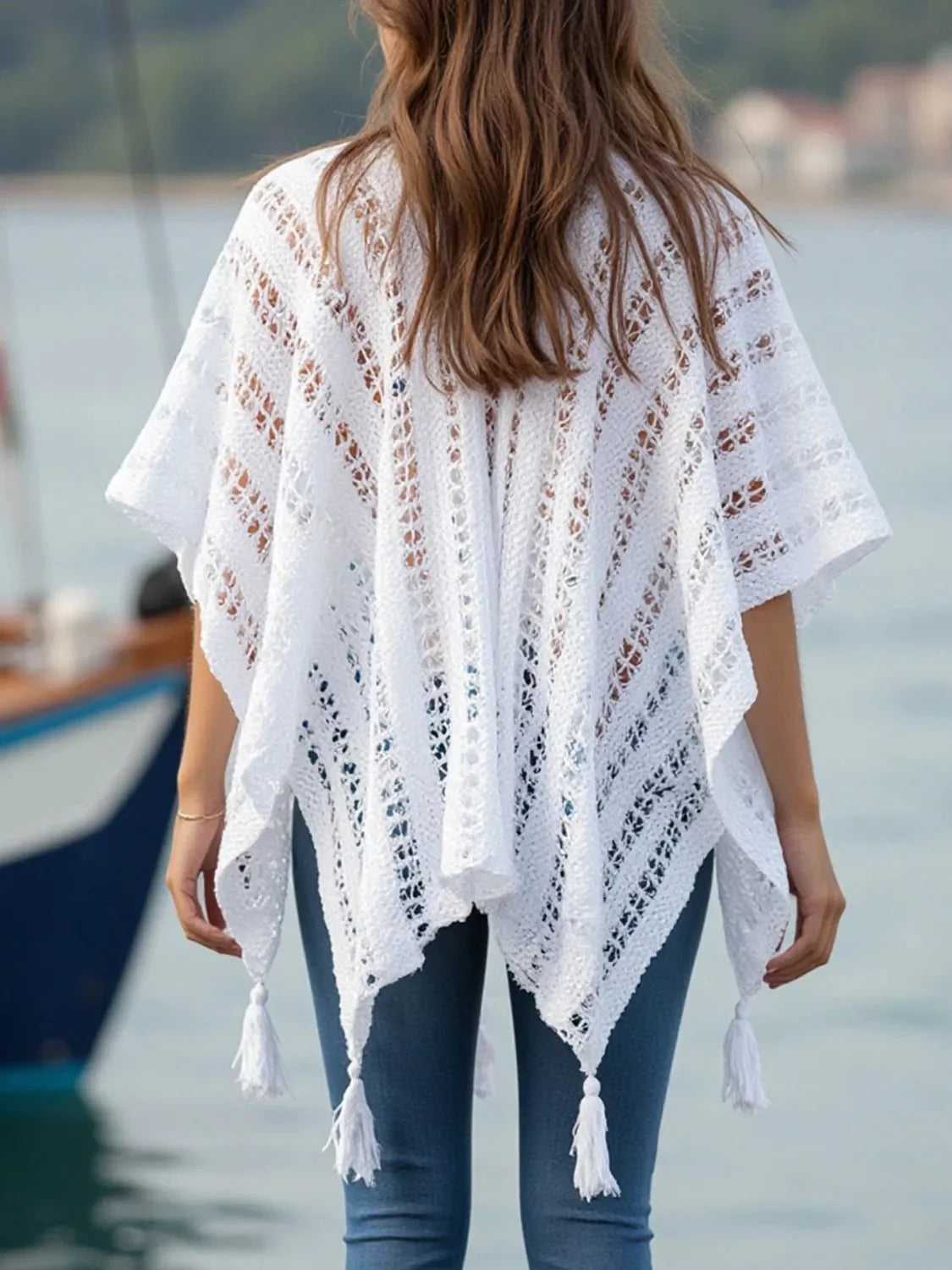 Openwork Tassel Open Front Knit Cover Up for Effortless Style