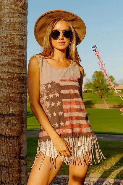 BiBi American Flag Knit Sleeveless Top for Patriotic Style