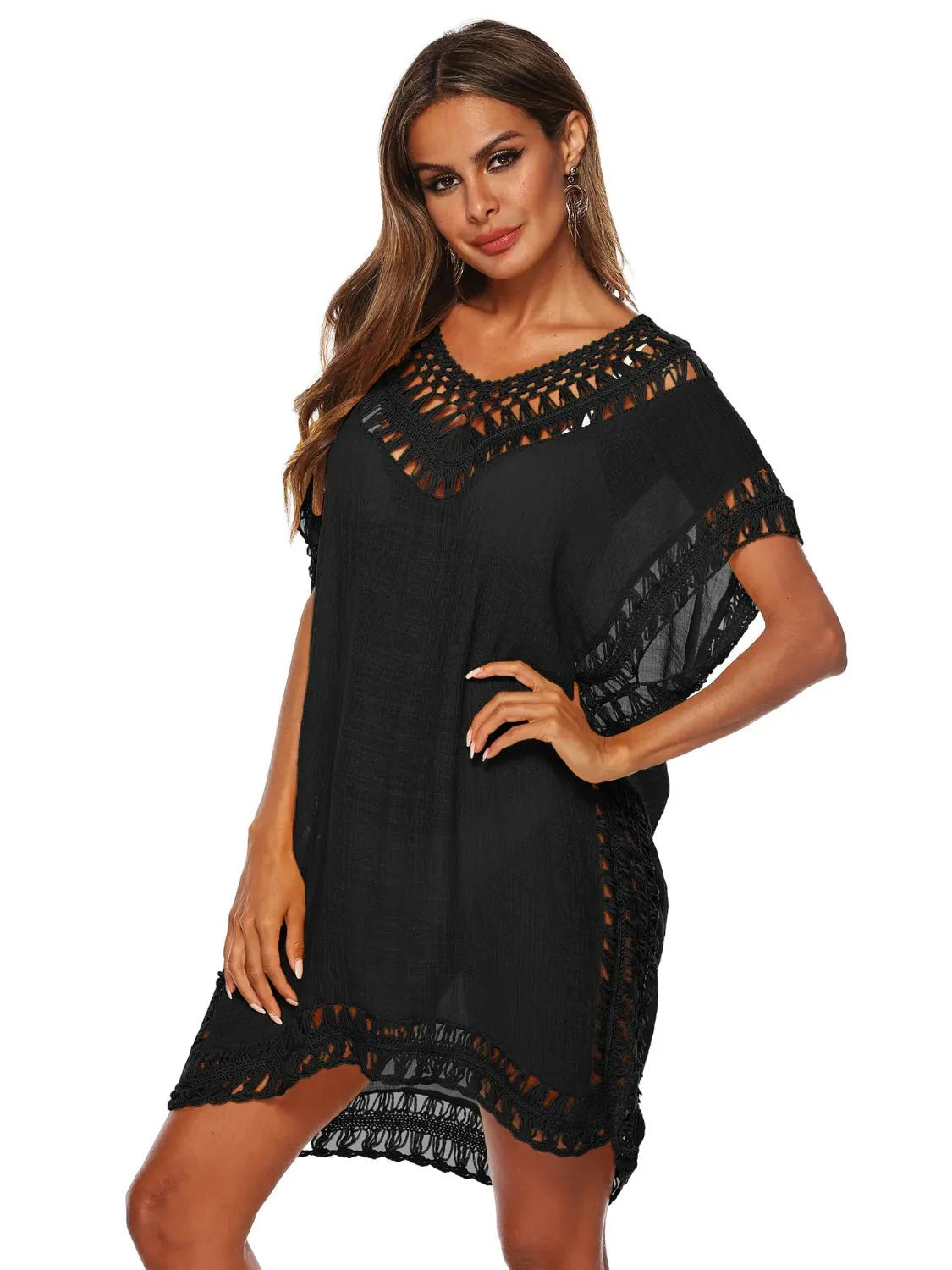 Bohemian Crochet Trim Beach Cover Up Dress - Embrace Boho Chic Style
