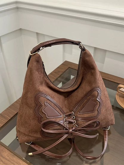 Butterfly Decor Shoulder Bag with Lace-Up Design