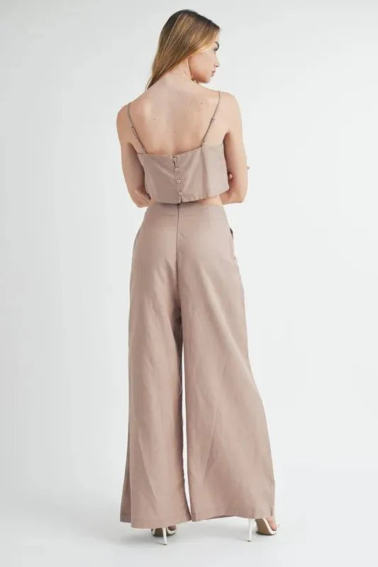 Linen Crop Cami Wide Leg Pants Set - Boho Vibe Essentials