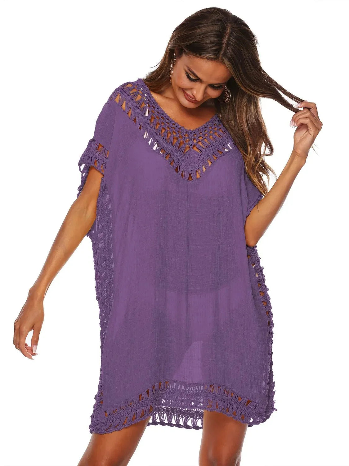 Bohemian Crochet Trim Beach Cover Up Dress - Embrace Boho Chic Style