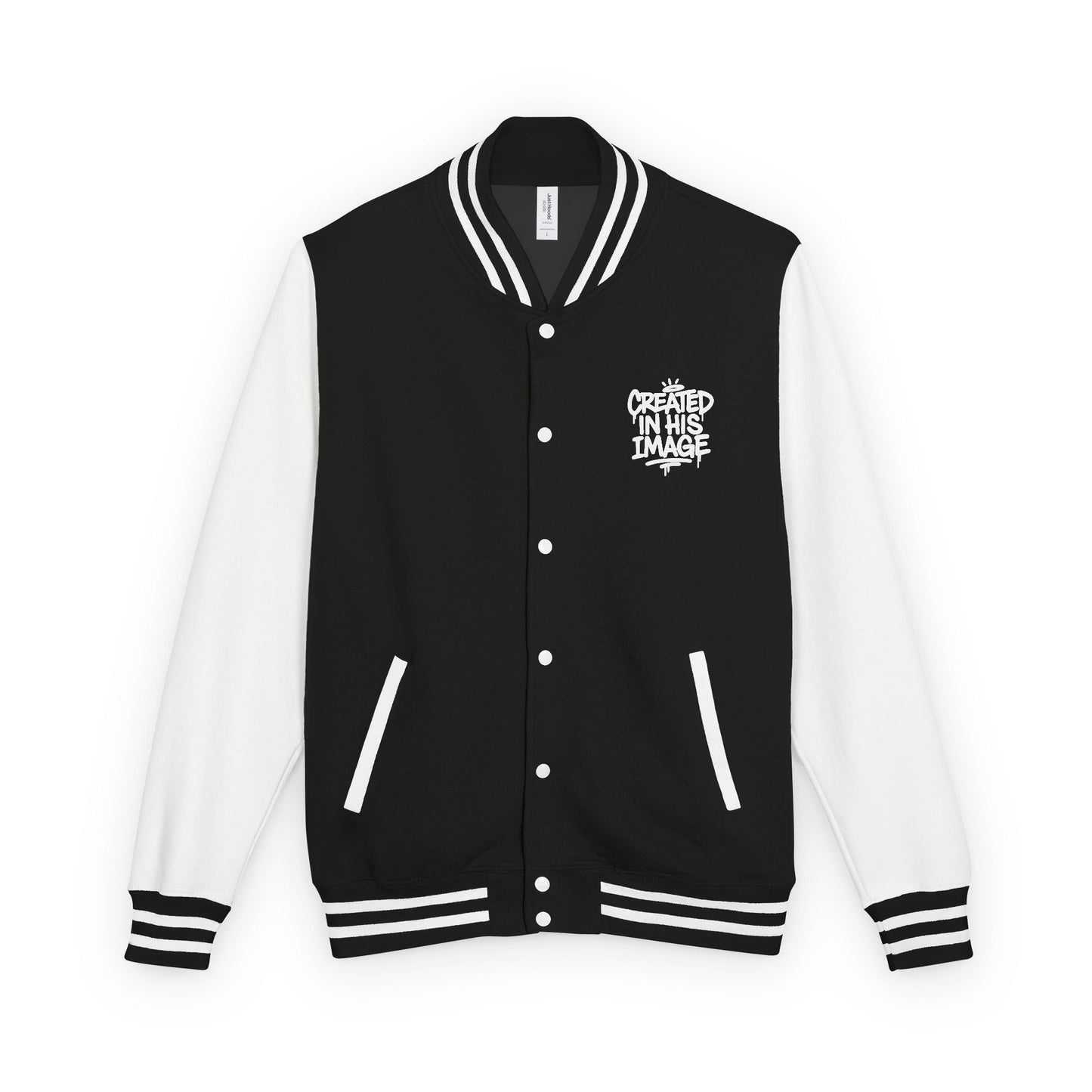 Created In His Image Varsity Jacket — White Edition Inspirational Letterman