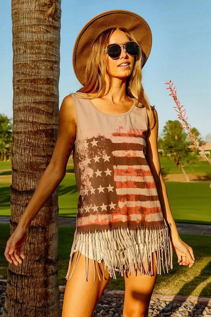 BiBi American Flag Knit Sleeveless Top for Patriotic Style
