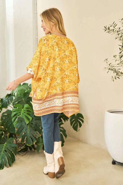 Davi & Dani Floral Kimono Cover Up - Short Sleeve Loose Fit