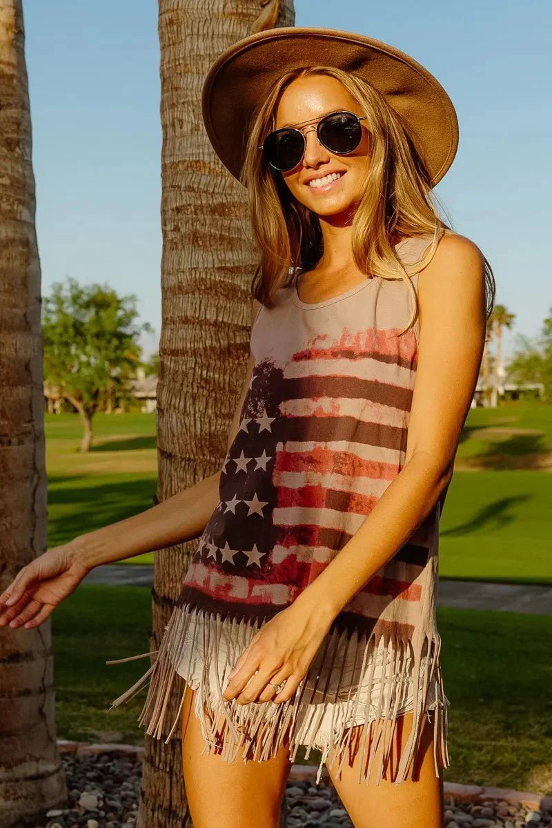 BiBi American Flag Knit Sleeveless Top for Patriotic Style