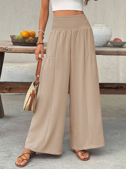 Refined Boho Wide Leg Pants with Smocked Waist