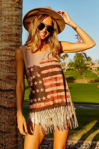 BiBi American Flag Knit Sleeveless Top for Patriotic Style