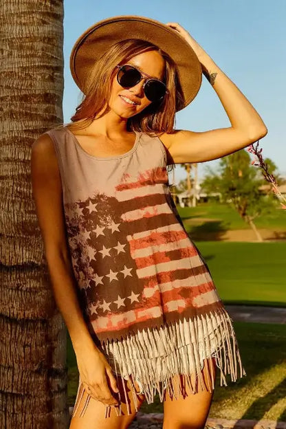 BiBi American Flag Knit Sleeveless Top for Patriotic Style