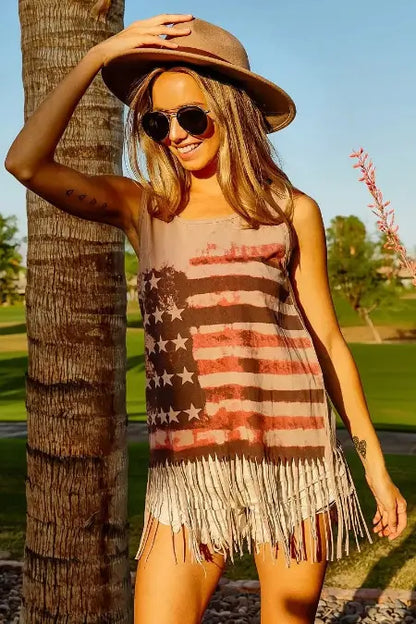 BiBi American Flag Knit Sleeveless Top for Patriotic Style
