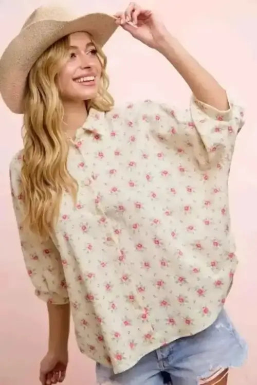 BiBi Flower Printed Short Dolman Blouse