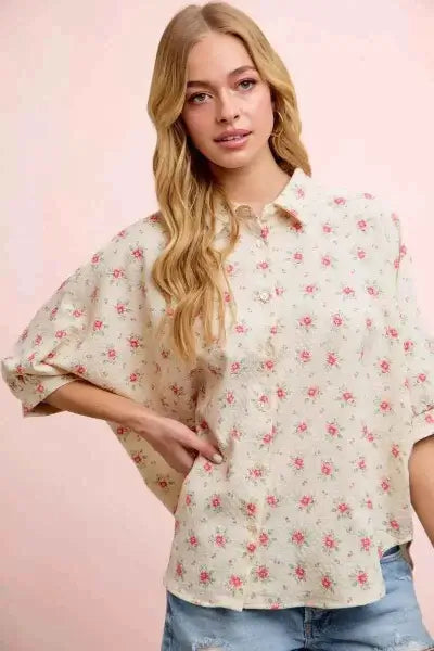 BiBi Flower Printed Short Dolman Blouse