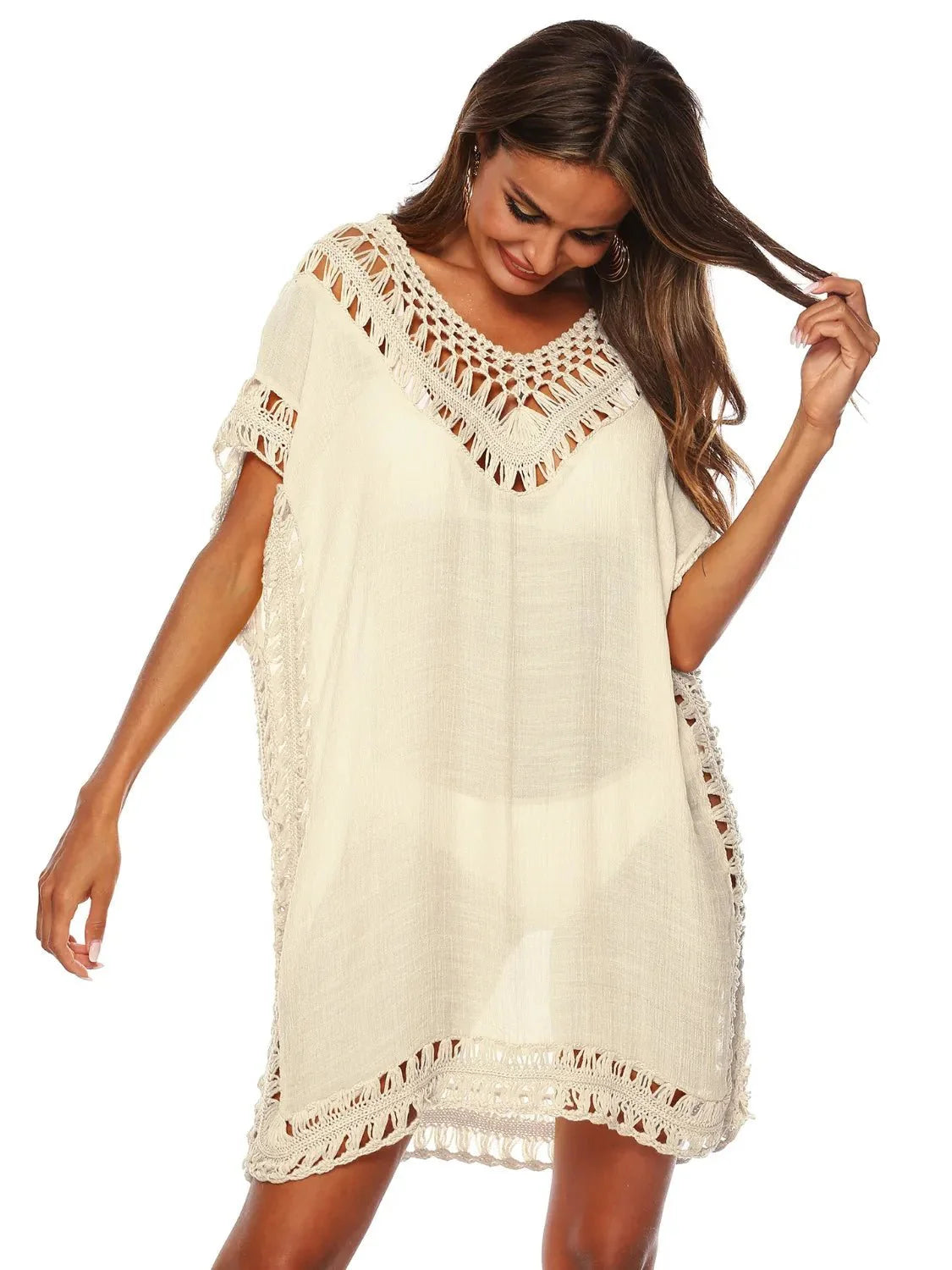 Bohemian Crochet Trim Beach Cover Up Dress - Embrace Boho Chic Style