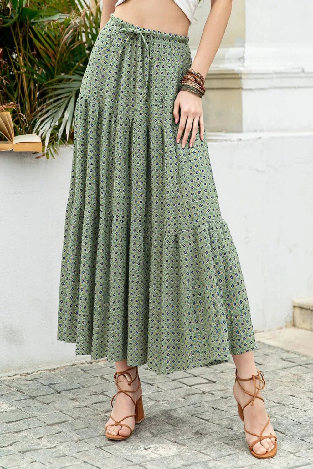 Boho Print Tiered Maxi Skirt - Refined Boho Maxi for Effortless Style