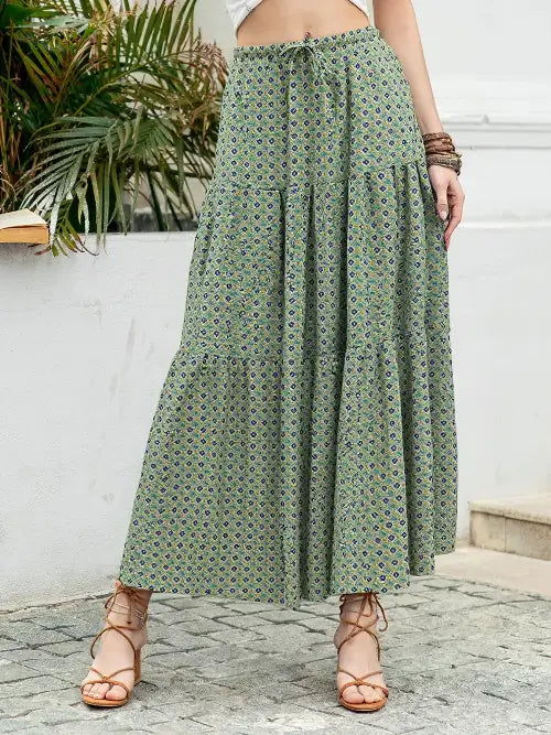 Boho Print Tiered Maxi Skirt - Refined Boho Maxi for Effortless Style