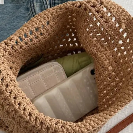 Openwork Woven Tote Bag - Stylish and Versatile Eco-Friendly Accessory