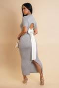 Bowtied Back Midi Dress- Grey