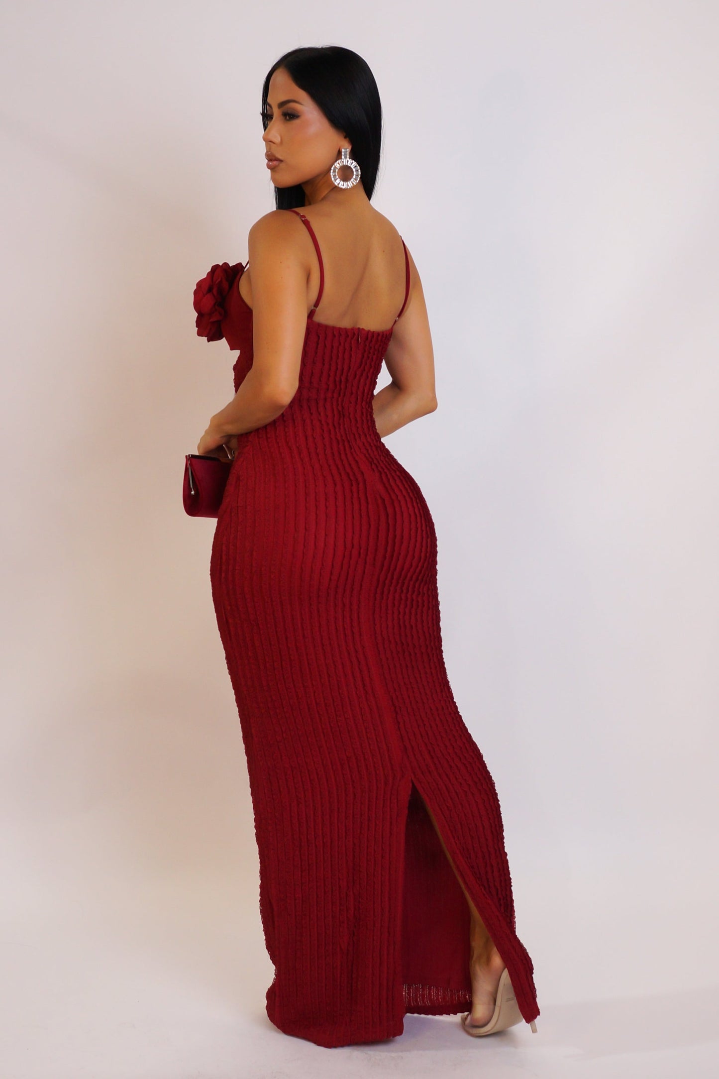 All My Love 3D Rose Maxi Dress- Red