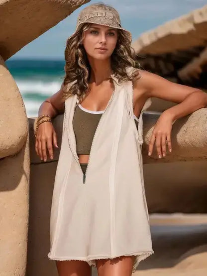Half Zipped Hooded Sleeveless Romper