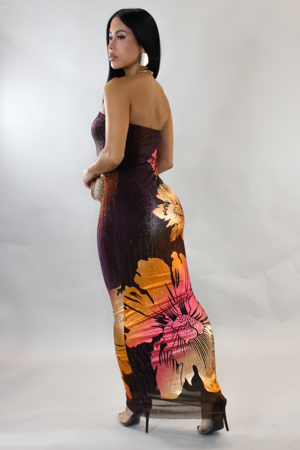 Get a Taste Dazzling Metallic Maxi Dress- Floral/Multi