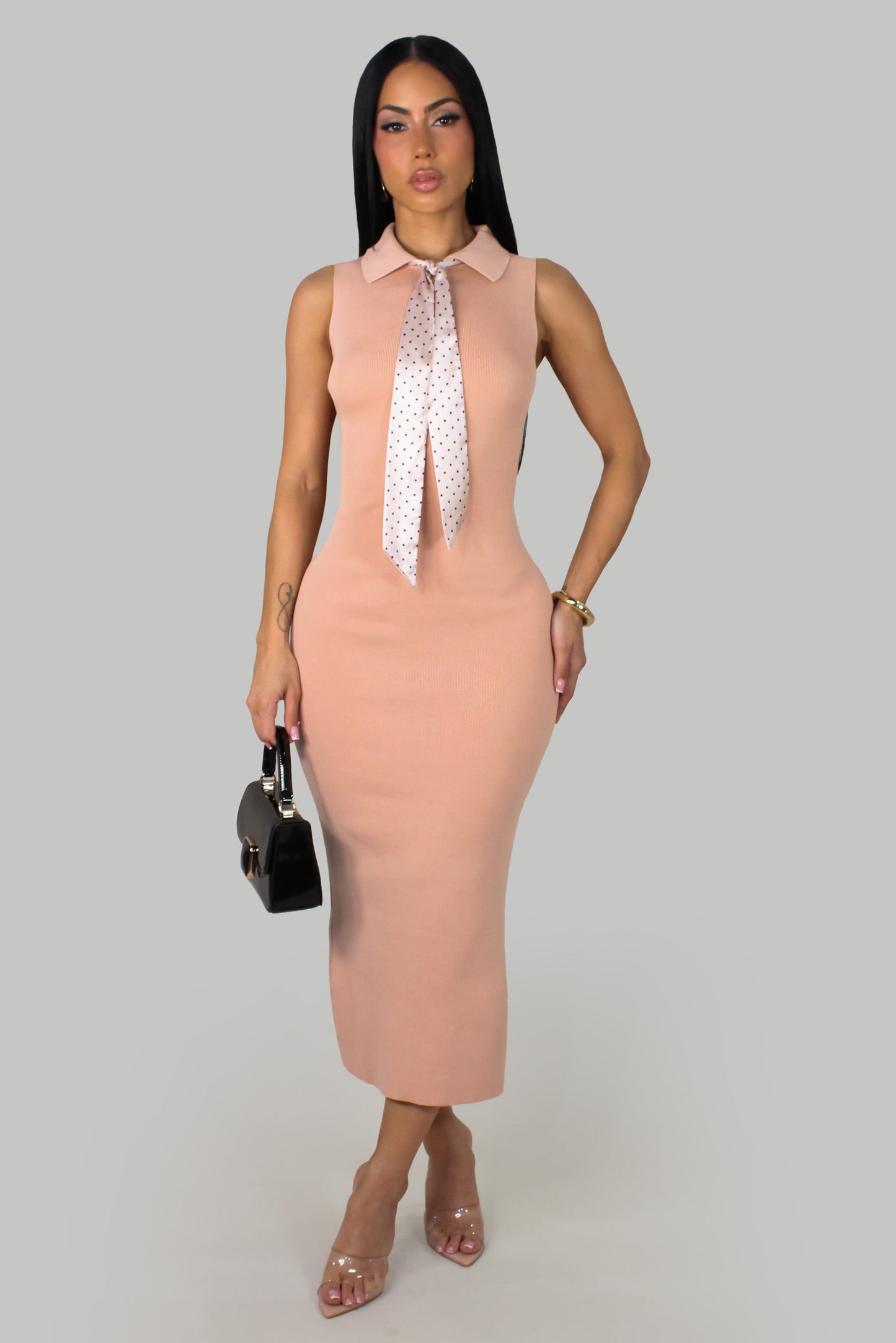 Chique Dress w/ Neck Tie- Pink