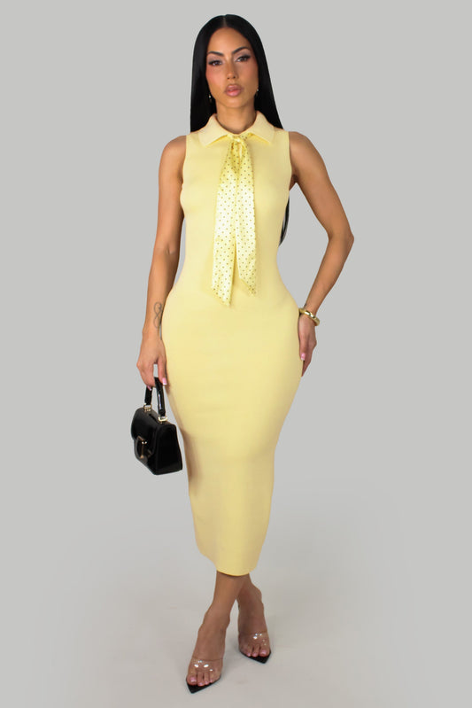 Chique Dress w/ Neck Tie- Yellow