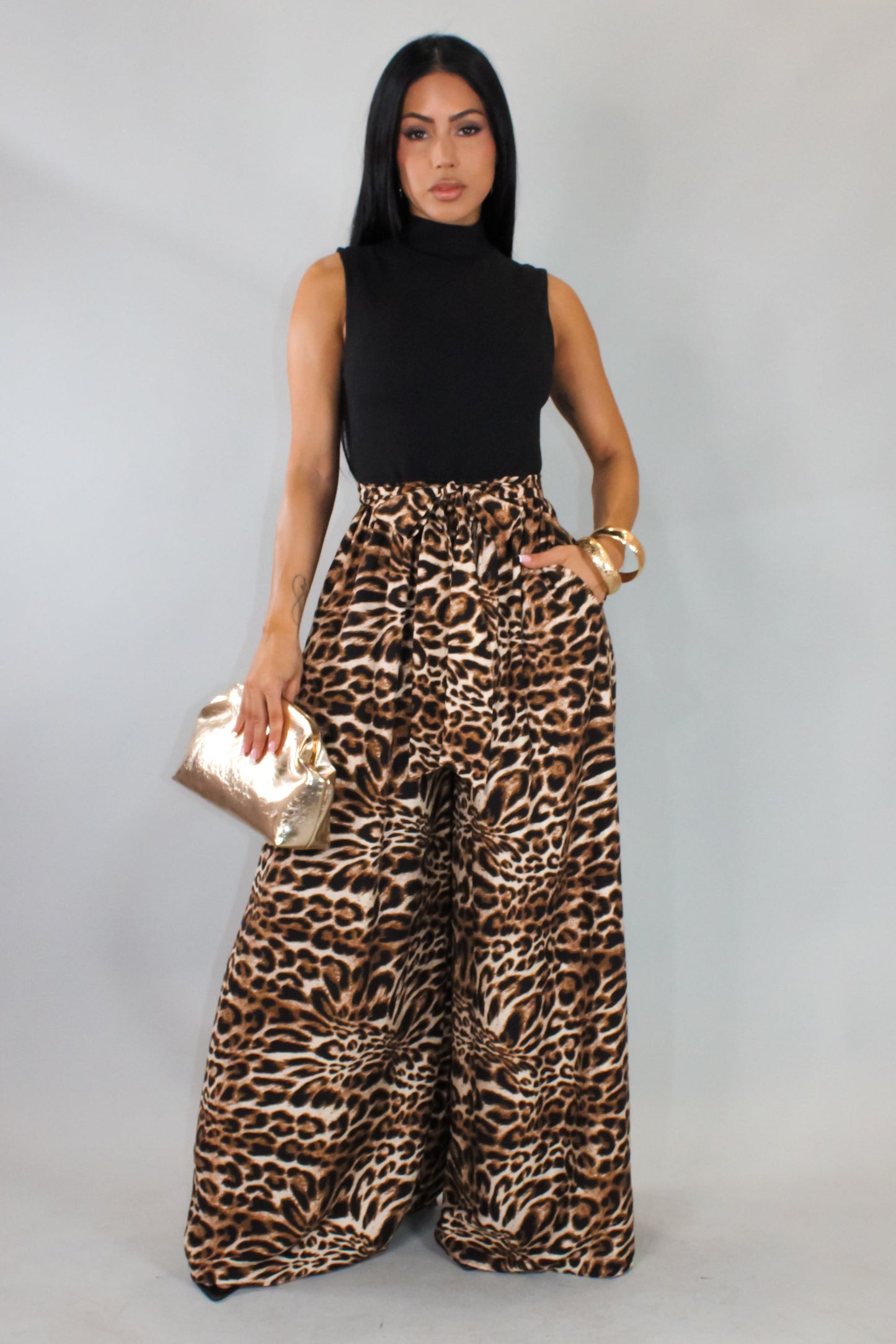 Animal Print & Solid Black Jumpsuit