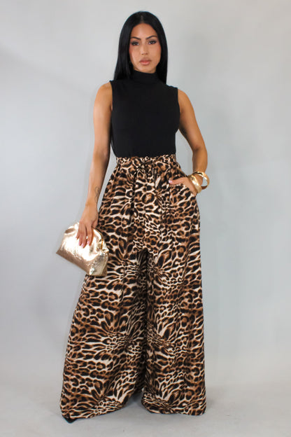 Animal Print & Solid Black Jumpsuit