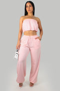 Rhinestone Bling Pants & Cropped Top Set- Pink
