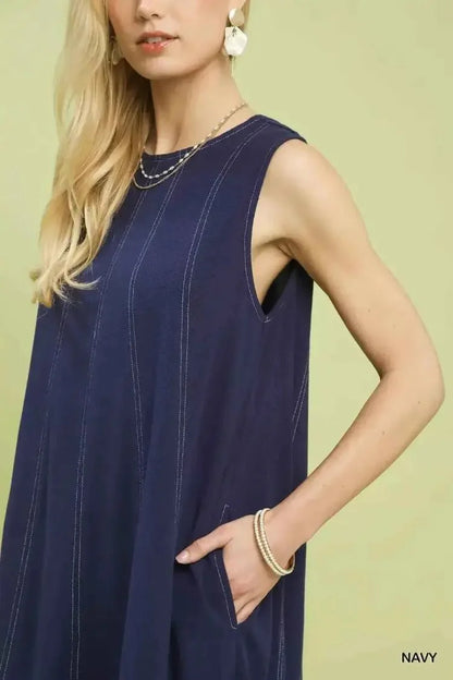 Umgee Linen Sleeveless Swing Dress