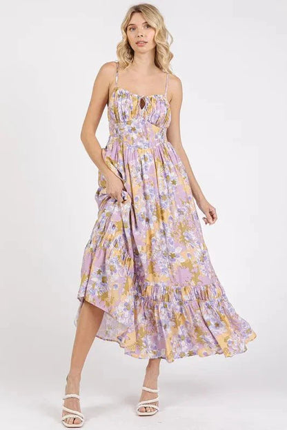 Mittoshop Floral Maxi Cami Dress with Smocked Back and Ruffled Hem