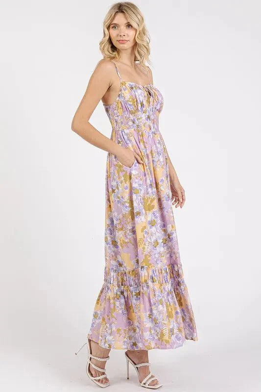 Mittoshop Floral Maxi Cami Dress with Smocked Back and Ruffled Hem
