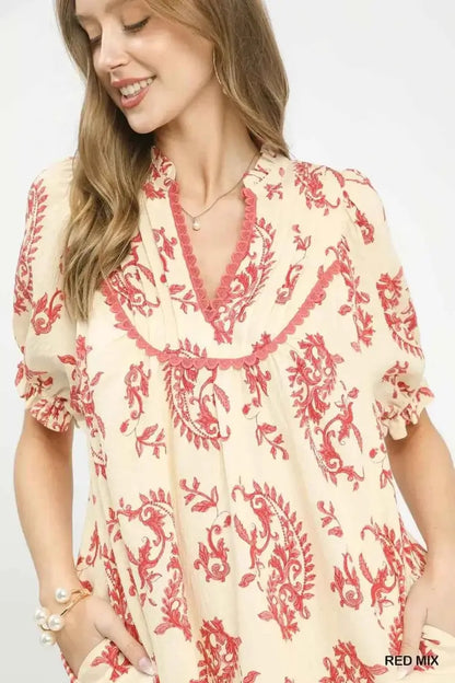 Mix Paisley Scallop Trim Dress
