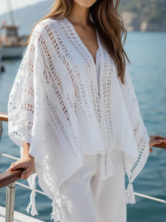 Openwork Tassel Open Front Knit Cover Up for Effortless Style