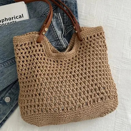 Openwork Woven Tote Bag - Stylish and Versatile Eco-Friendly Accessory