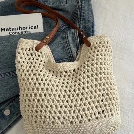 Openwork Woven Tote Bag - Stylish and Versatile Eco-Friendly Accessory