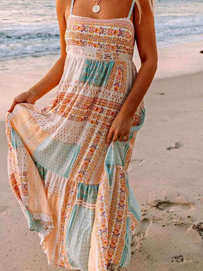 Mint Patchwork Square‑Neck Sundress – Lightweight Boho Summer Dress