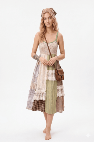 Patchwork Lace Trimmed A-Line Dress
