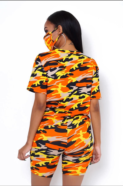 3-Piece Camo Biker Shorts Set