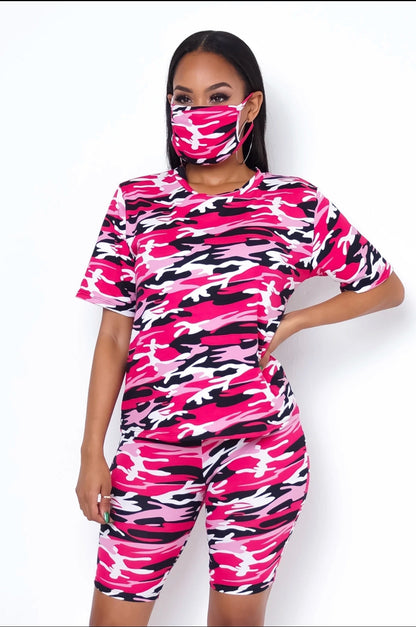 3-Piece Camo Biker Shorts Set