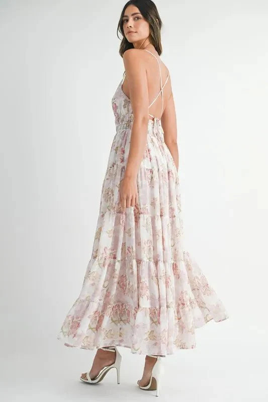 MABLE Floral Print Tiered Cami Maxi Dress
