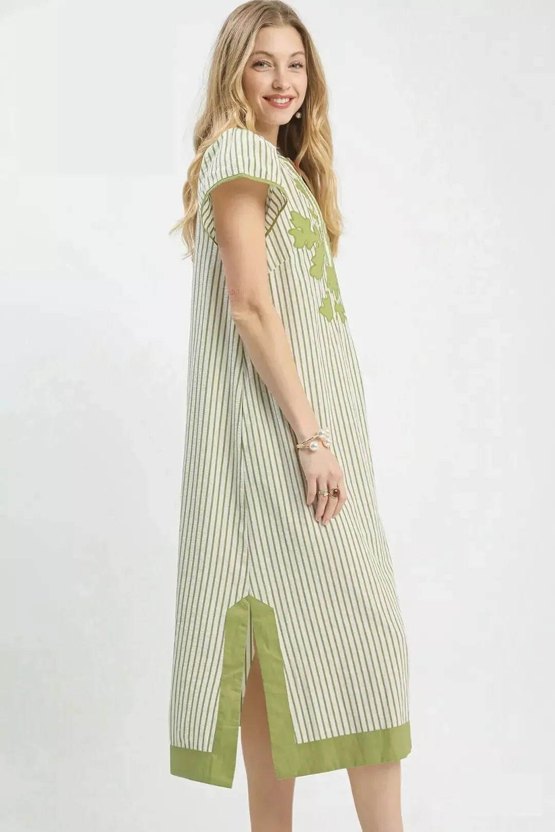 Umgee Stripe Midi Dress with Lace Trim
