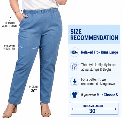 Women's Lightweight Pull-On Denim Jeans with Elastic Waist