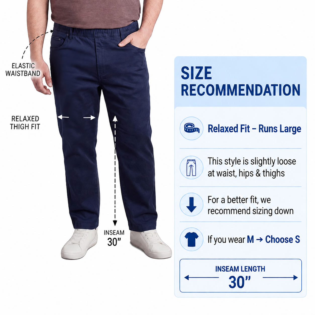 Men’s Lightweight Casual Elastic Waist Pull-On Jeans – Denim & Twill Pants with Easy Fit